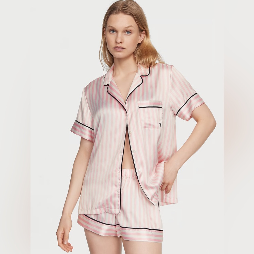NWT Victoria's Secret Pink Iconic Stripes Satin Pajama Set